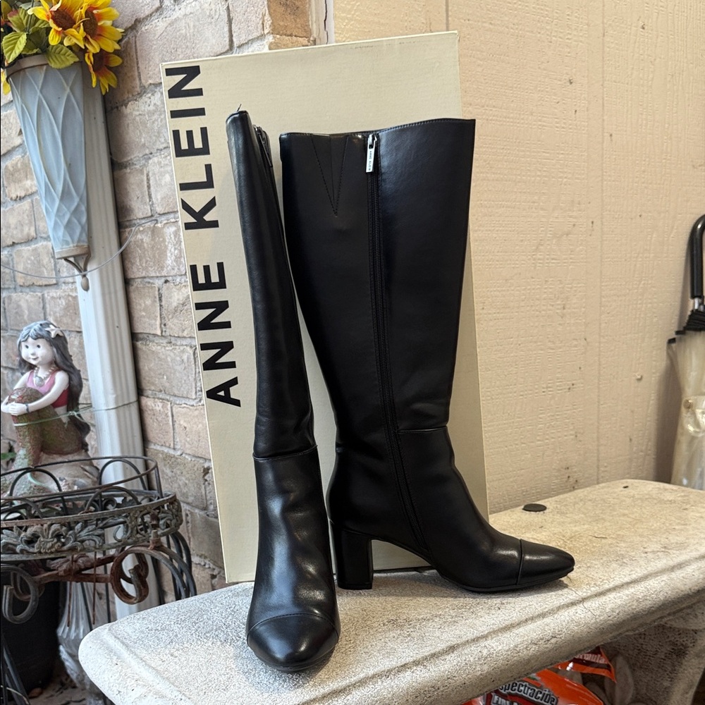 Anne Klein Sleek Black Heeled Boots